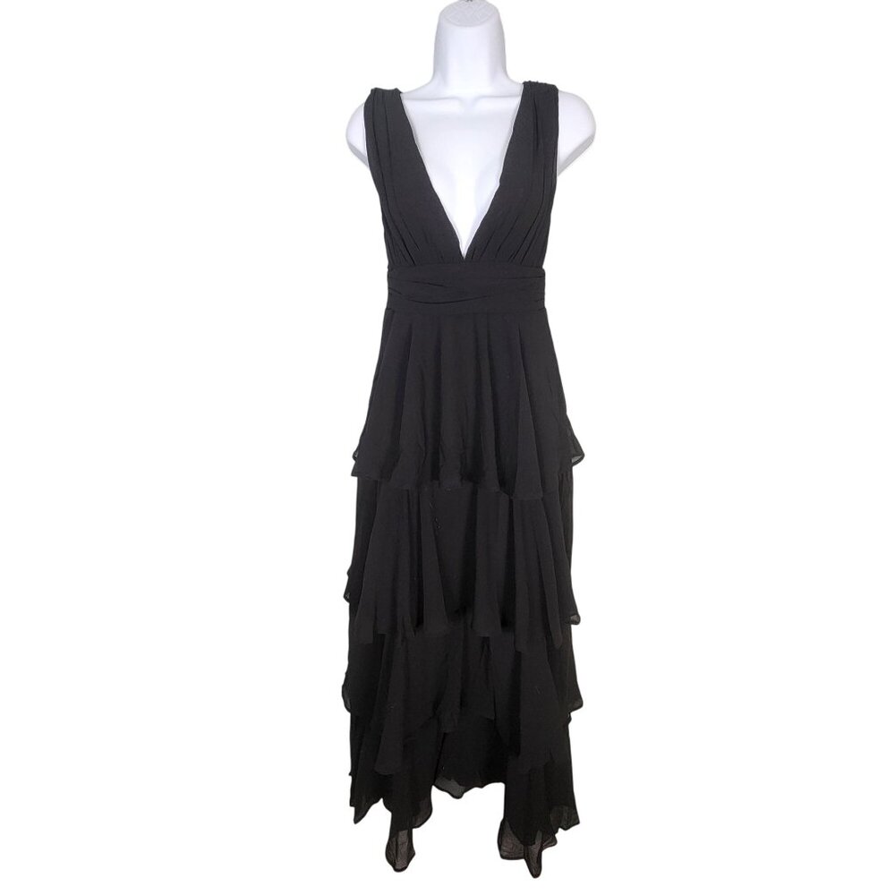 Lulus Amazing Evening Black Tiered Maxi Dress V-Neck Sleeveless Medium Elegant - Picture 2 of 10